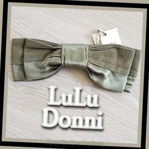 LuLu Donni Oversized Hair Bow Barrette – Olive Green Satin & Ribbed | NWT